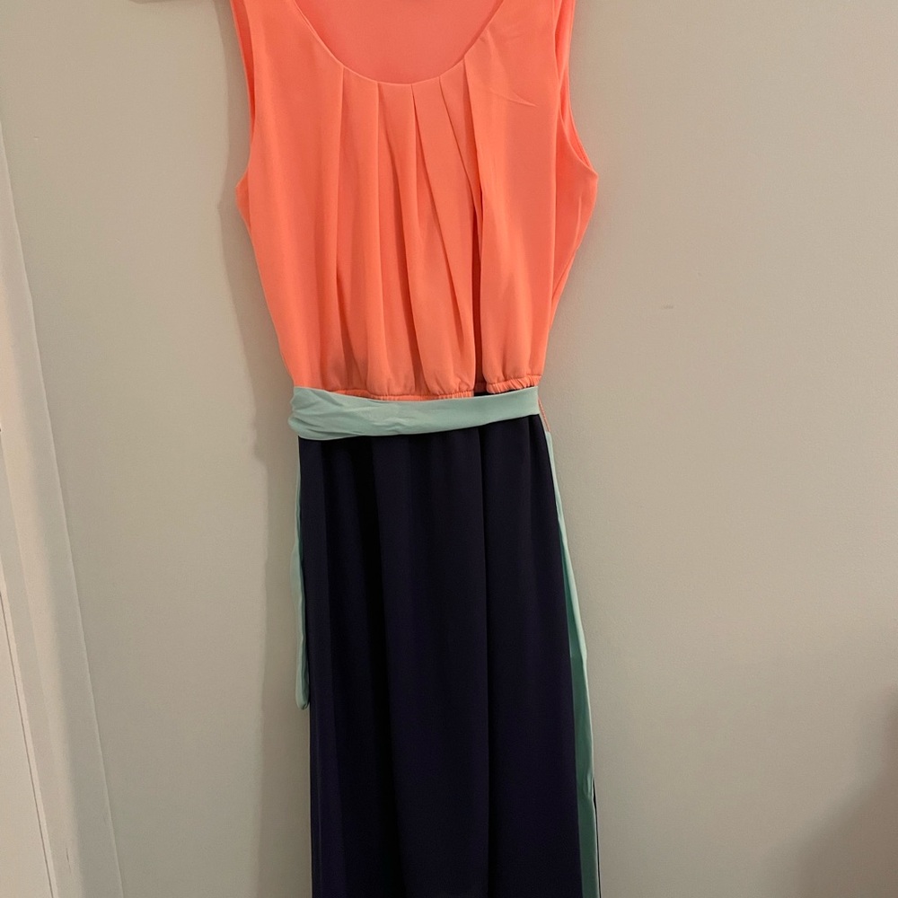 Elegant Coral and Navy Dress